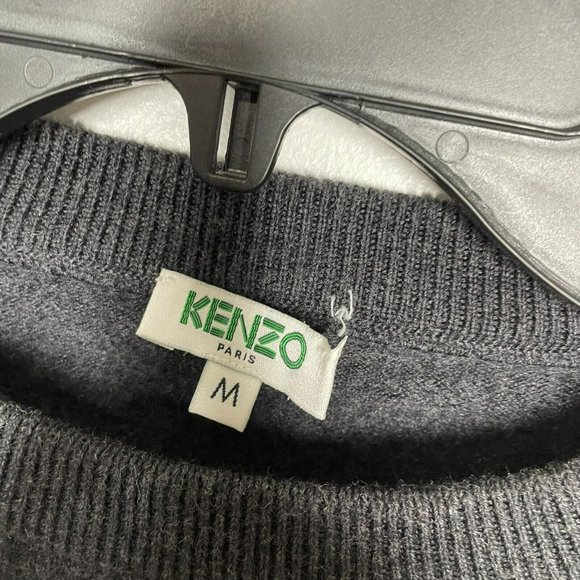 Kenzo Gray Black Colorblock Logo Wool Sweater - Picture 4 of 7